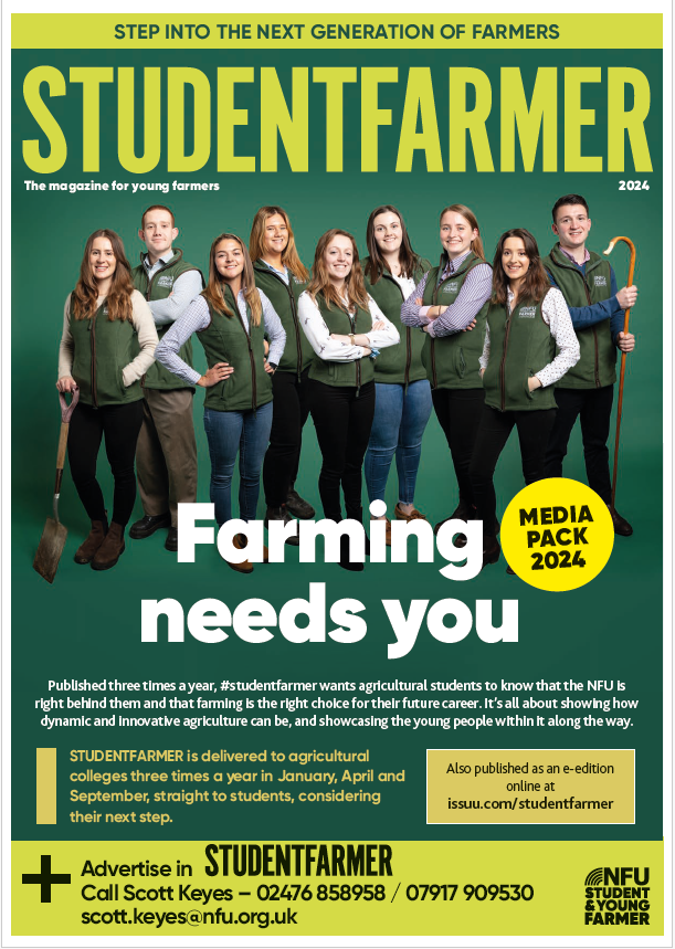 Published three times a year, #studentfarmer wants agricultural students to know that the NFU is right behind them and that farming is the right choice for their future career. It’s all about showing how dynamic and innovative agriculture can be, and showcasing the young people within it along the way.