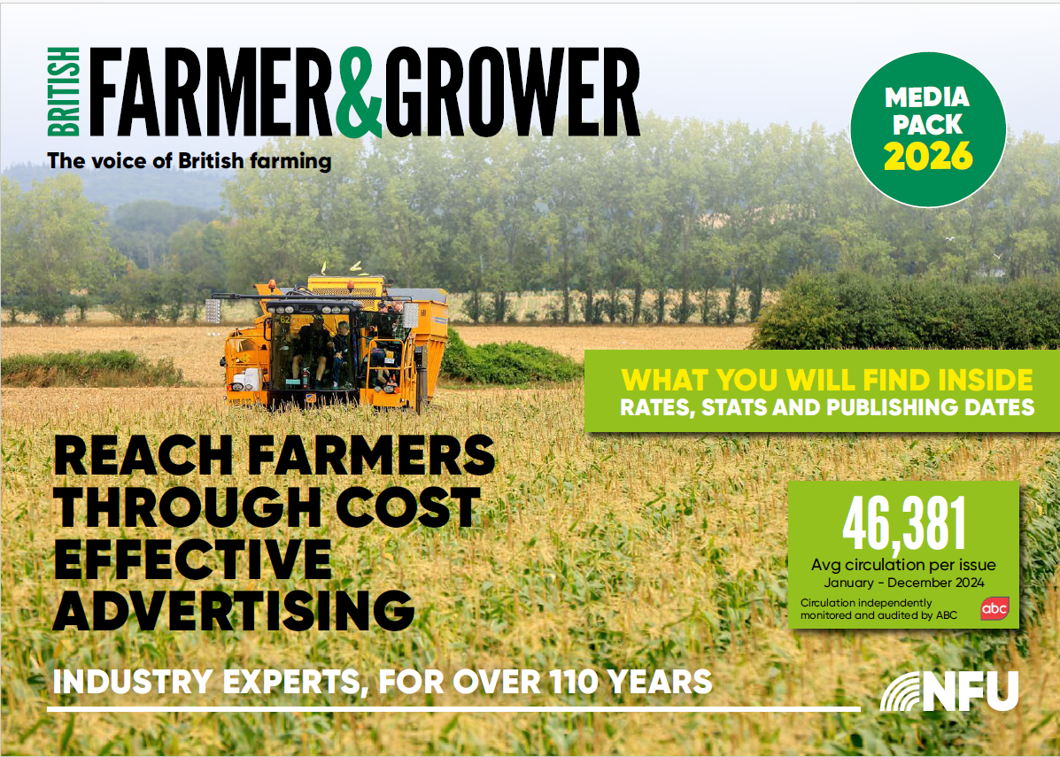 British Farmer & Grower is a highly effective and targeted way of promoting your products and services aimed at the farming community. As the NFU’s flagship title, British Farmer and Grower magazine is the leading voice on the big issues that impact agricultural businesses in England.