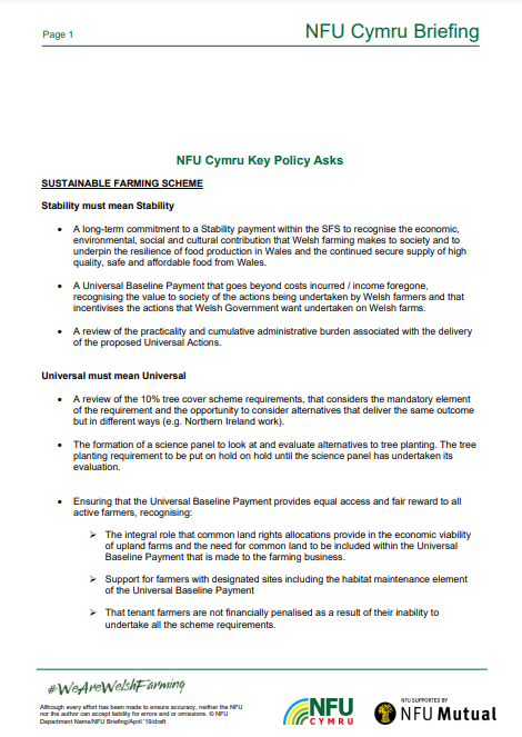 NFU Cymru key policy asks